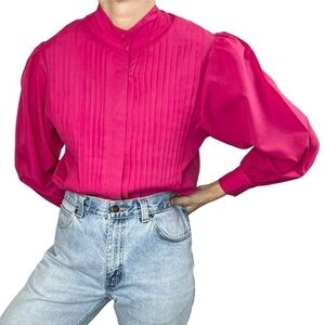 Vintage Jennifer pink pin tuck puff sleeve blouse 12
